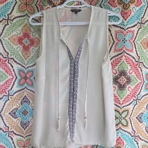George Cream Sleeveless Blouse with Patterned Trim